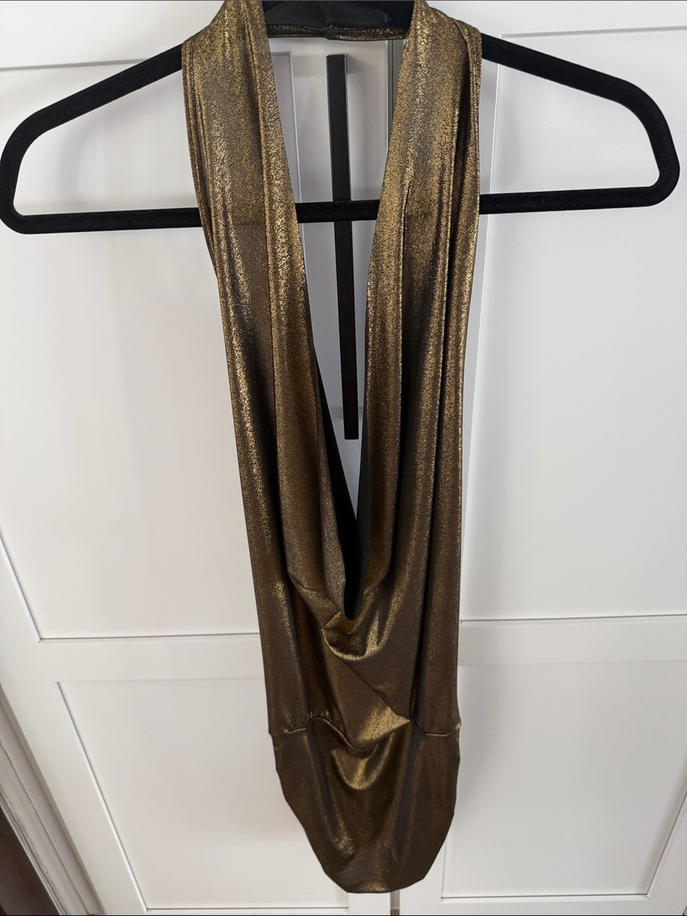 Source Unknown Metallic Gold Backless Halter Dress